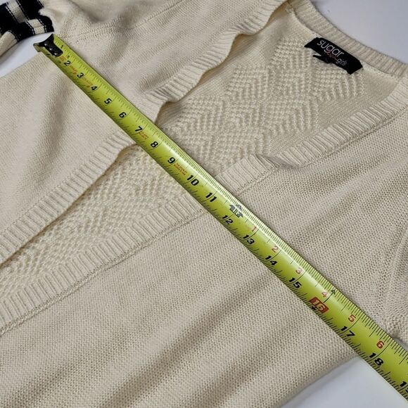 XL 36" SUGAR RUSH cream navy blue varsity open cardigan sweater extra large - Picture 2 of 13